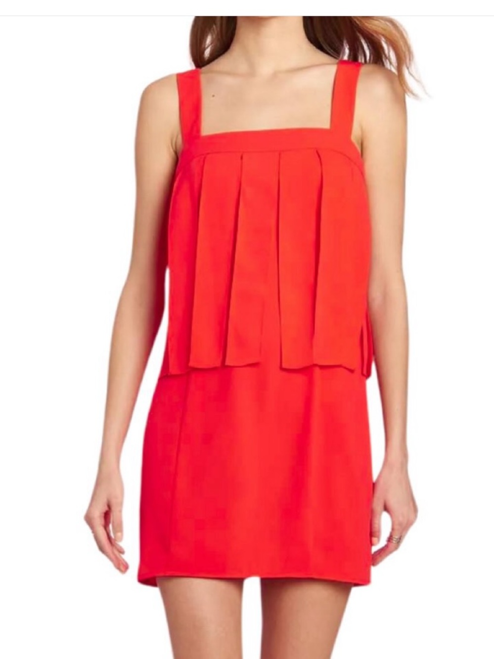 Amanda Uprichard Red Pleated Square-Neck Mini Dress